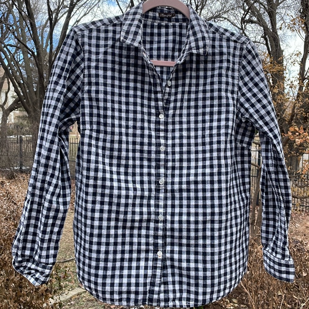 J McLaughlin black white houndstooth buffalo check shirt.  EUC.  Size 12